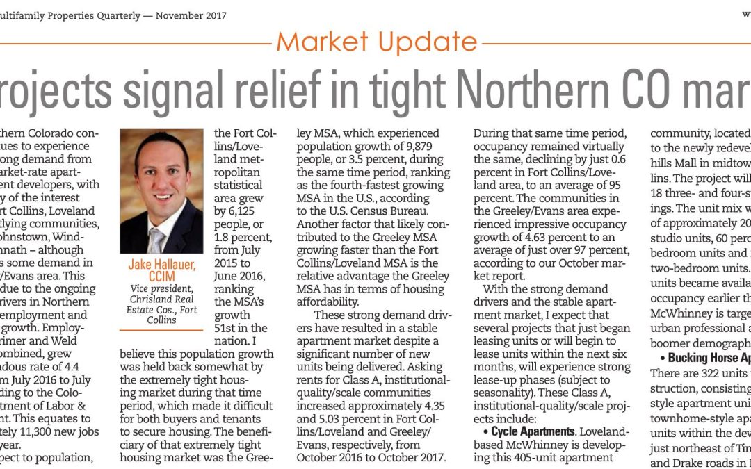 4 Apartment Projects Signal Relief in Tight Northern CO Market – by Jake Hallauer